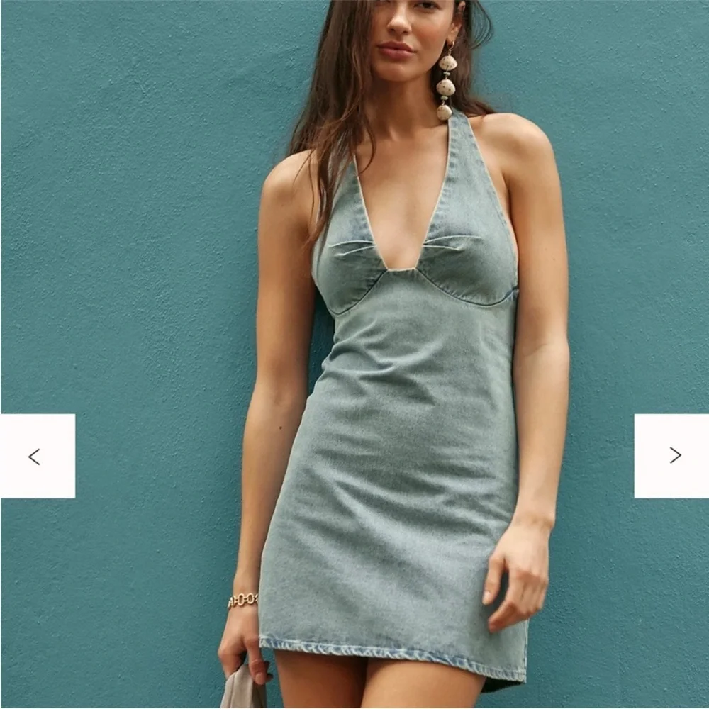 FREE PEOPLE Trevi Denim Mini Dress NWT Celestial Blue size Small